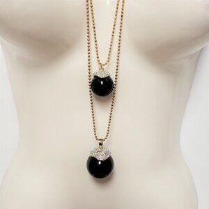 Large Ball Bead Long Necklace, Black Crystal Ball Bead Necklace